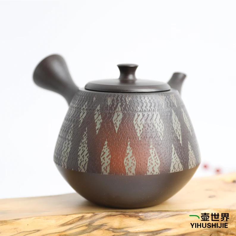 常滑烧 秋峰 朱泥 窑变飞刨 400ml 纯手工日式紫砂侧把陶茶壶