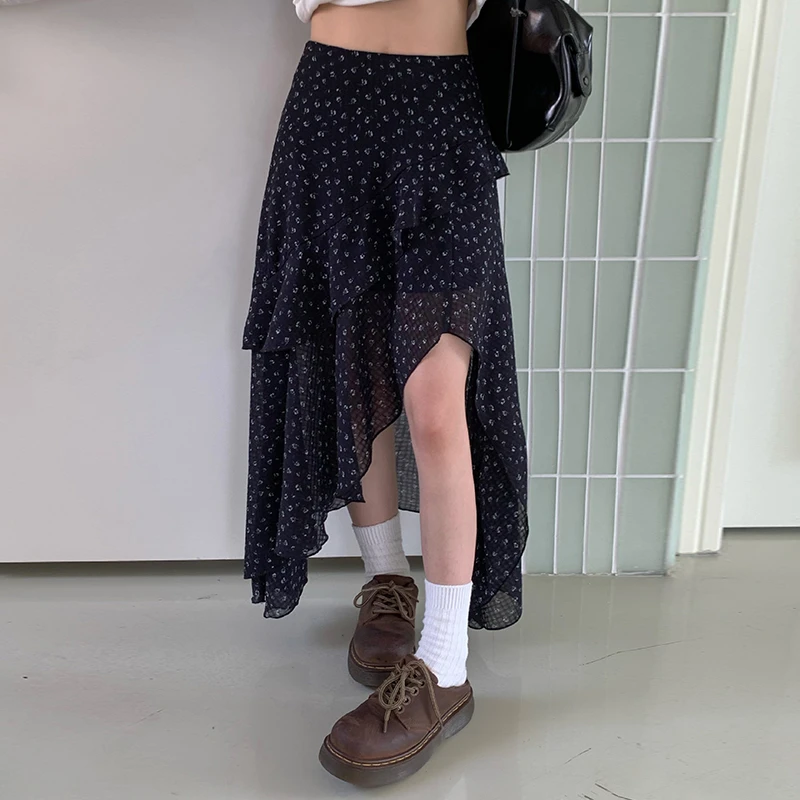 橘子树在哪儿不规则碎花半身裙女夏季松弛感法式显瘦气质百搭裙子