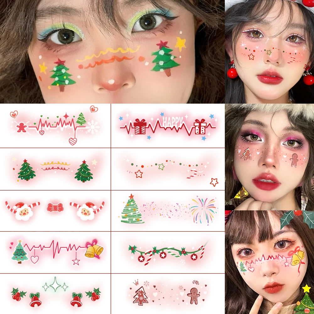 圣诞节彩色纹身贴防水个性打造高颜值节日妆容脸贴