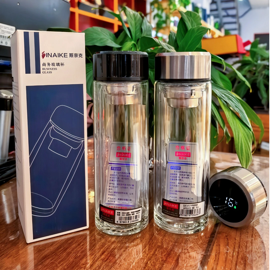 斯奈克双层玻璃杯可显示温度家用隔热防烫泡茶杯高档商务水杯