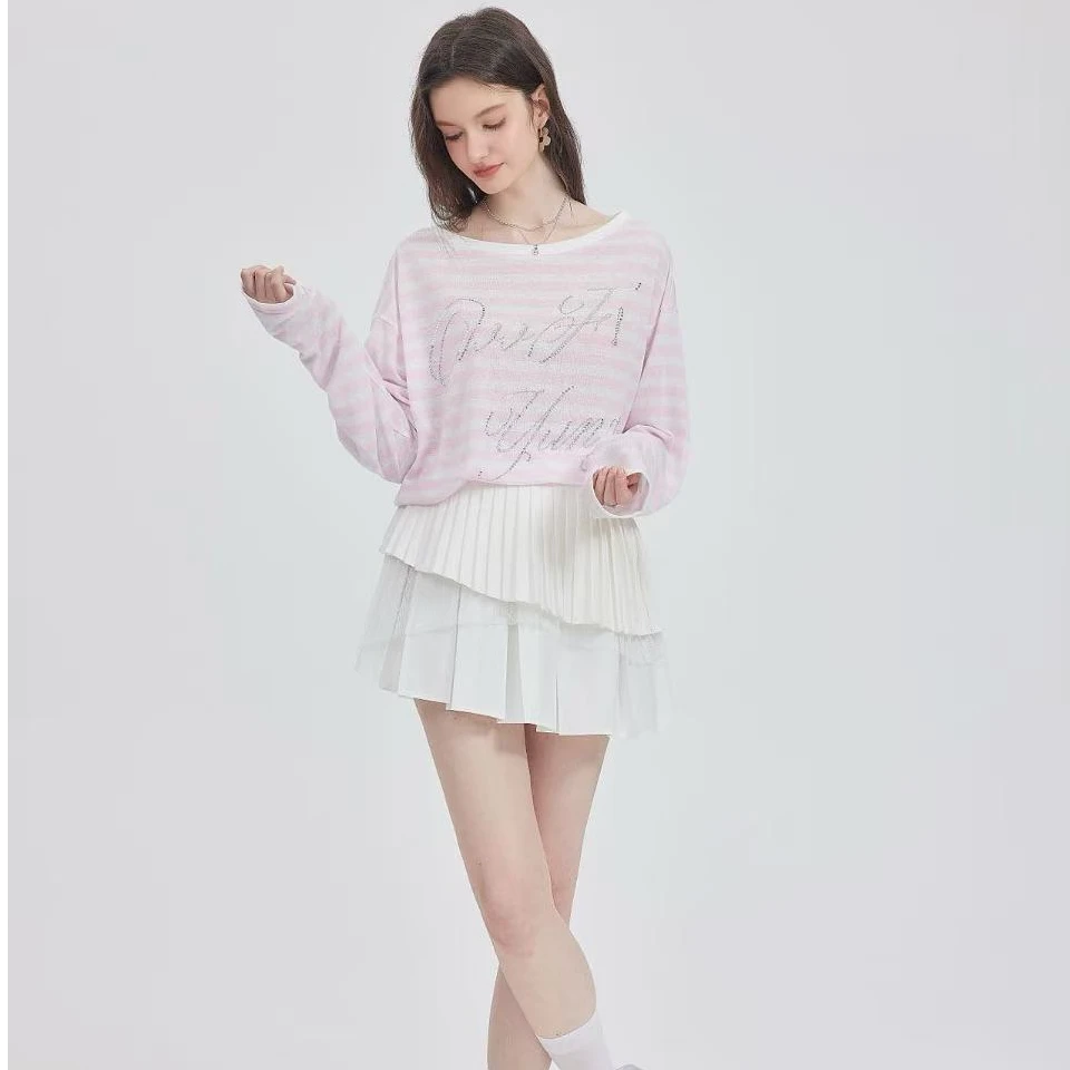 OooF！Yang【主理人专属】条纹烫钻T恤