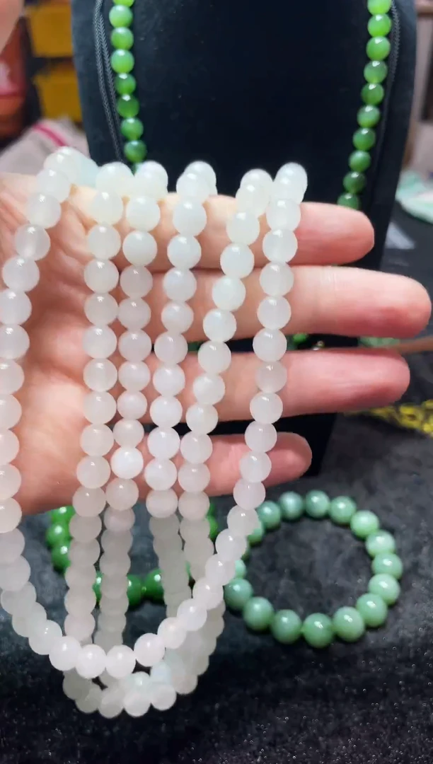 和田玉未镶嵌项链和田玉白玉项链8mm