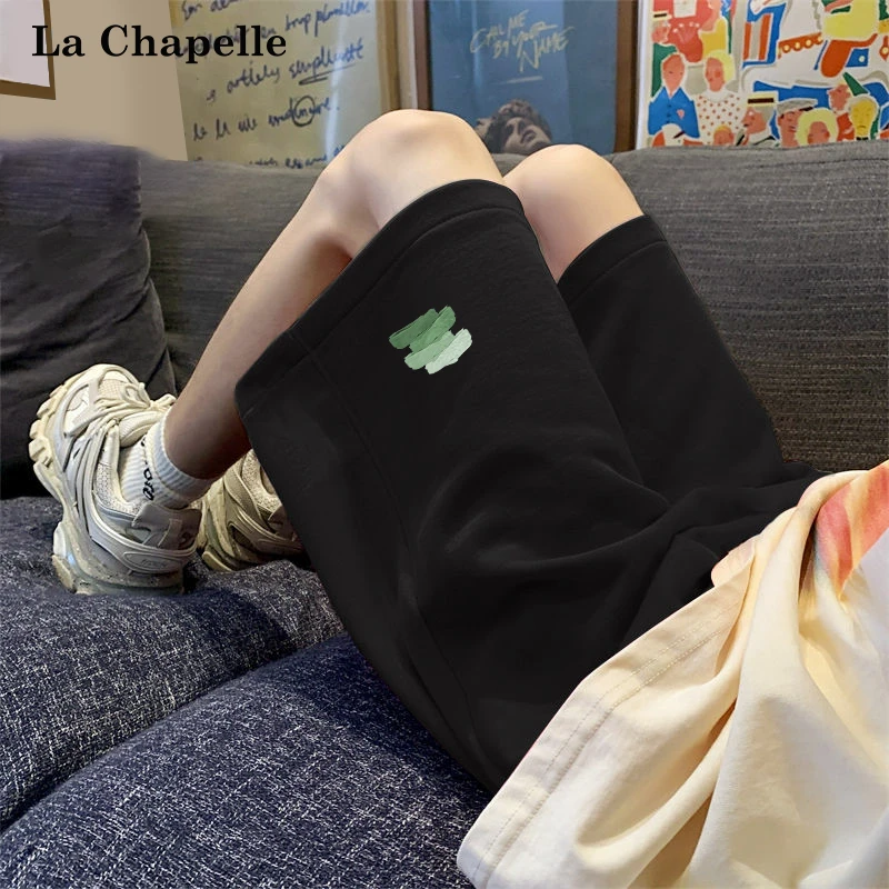 拉夏贝尔黑色大码显瘦运动短裤女2025新款学生洋气百搭薄款五分裤