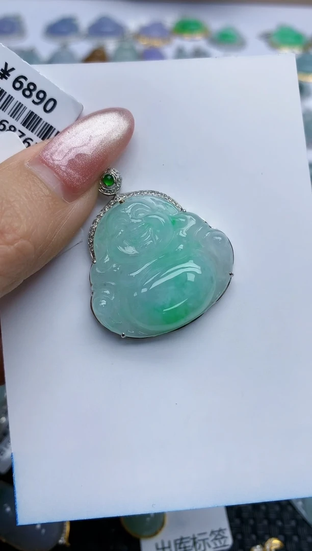 【闪购商品】翡翠挂件18K金镶嵌天然翡翠A货
