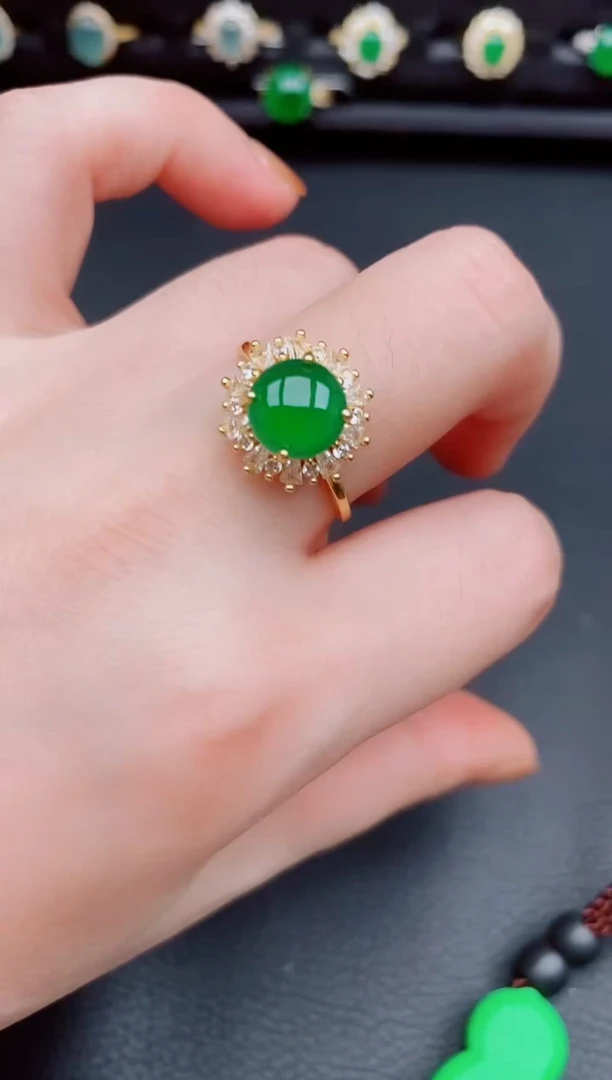 【闪购商品】翡翠戒指银S925镶嵌天然a货翡翠82