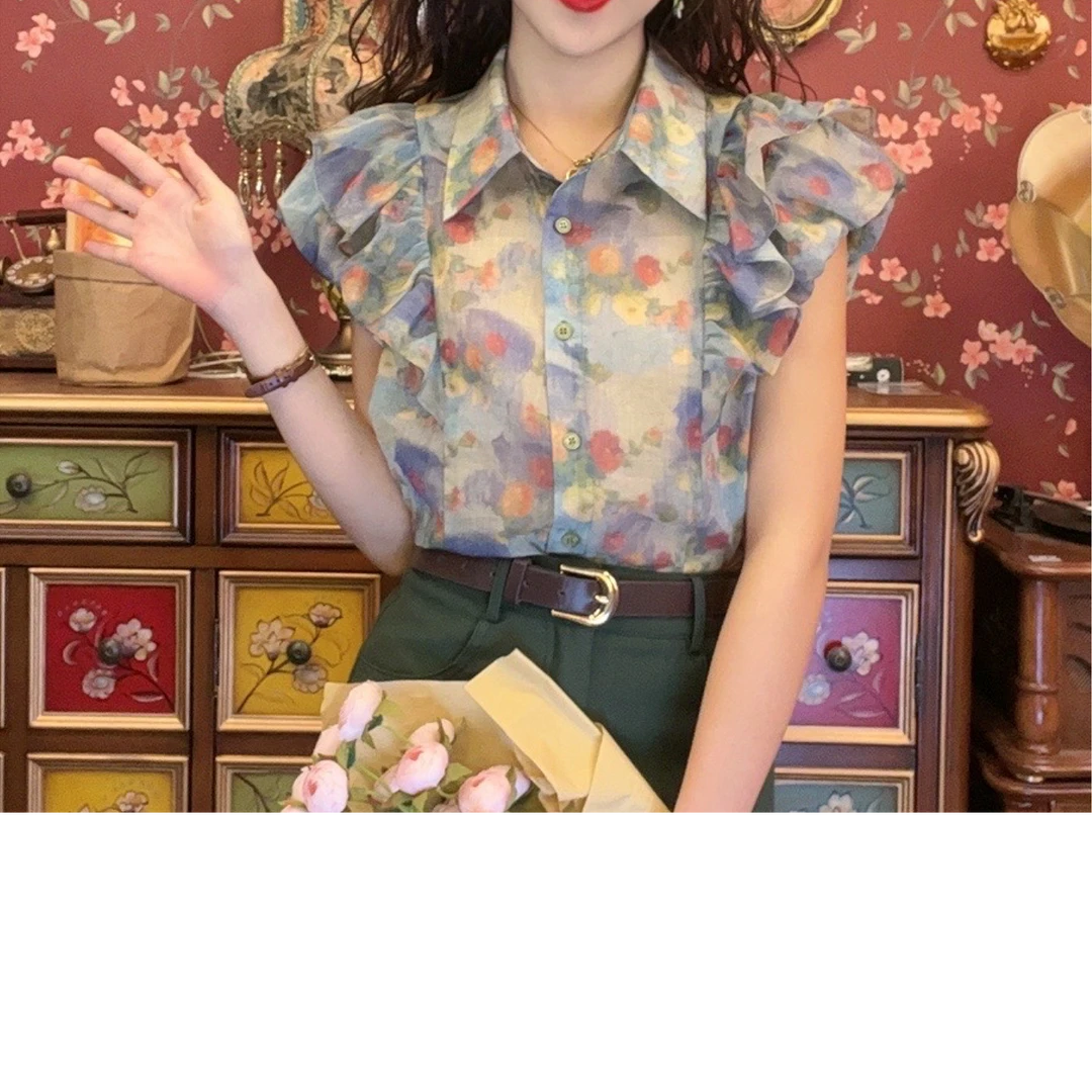 【如沐花】港味气质百搭复古衬衫上衣23987