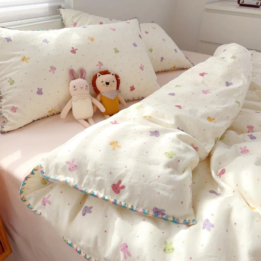 ins可爱小清新全棉四件套柔软纯棉双层纱被套床单床笠款床上用品