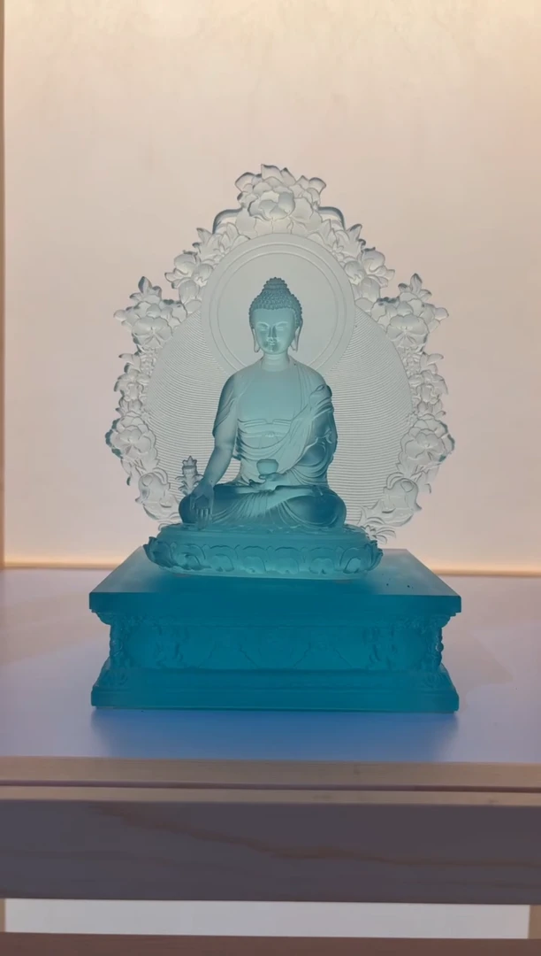 摆件天青色背光药师佛+须弥座