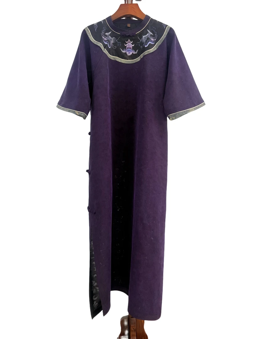 寨优袡【20125】香云纱莨纱手绣款一片式旗袍