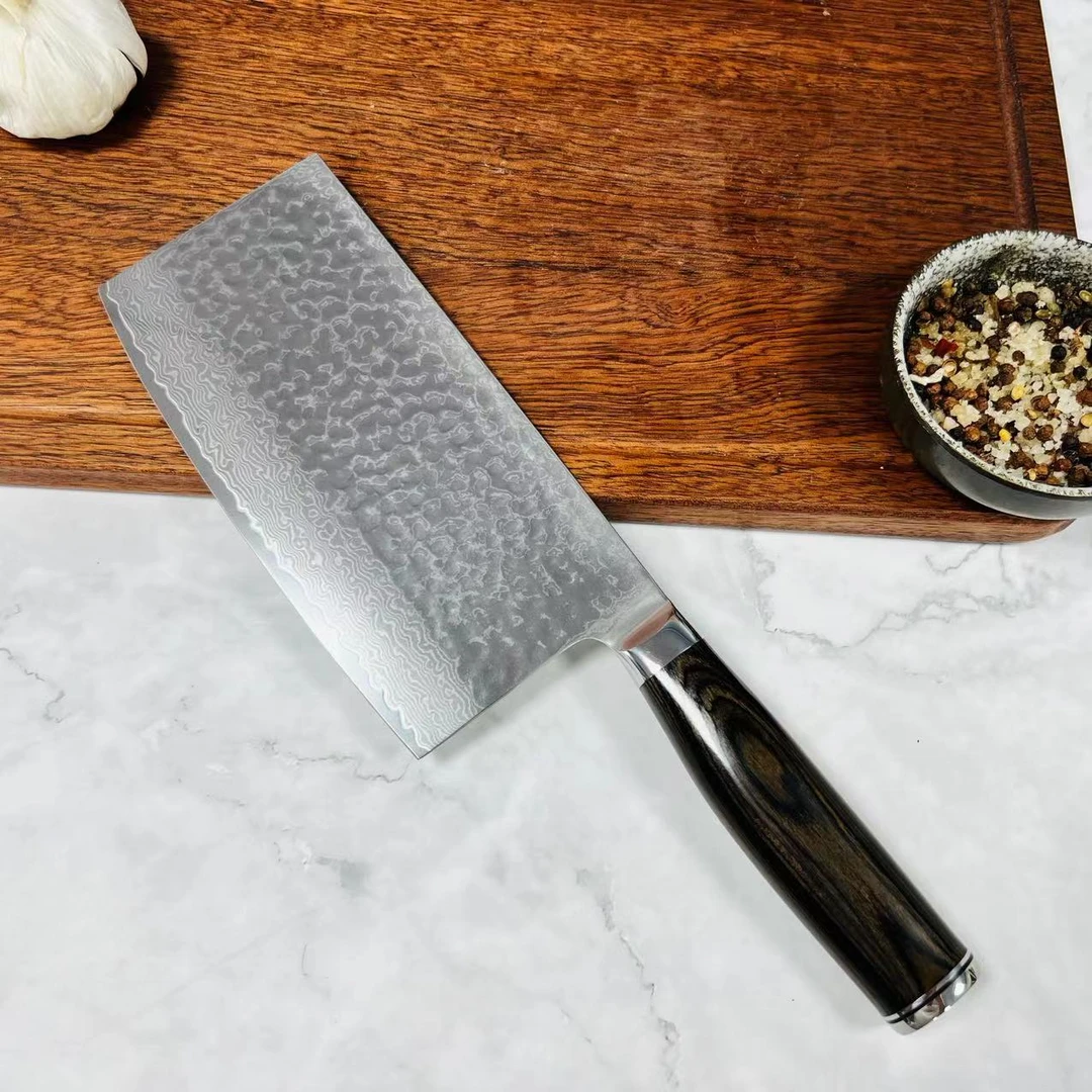 彩木大马士革钢菜刀锤纹家用切片刀厨房锋利切肉切菜用刀具108