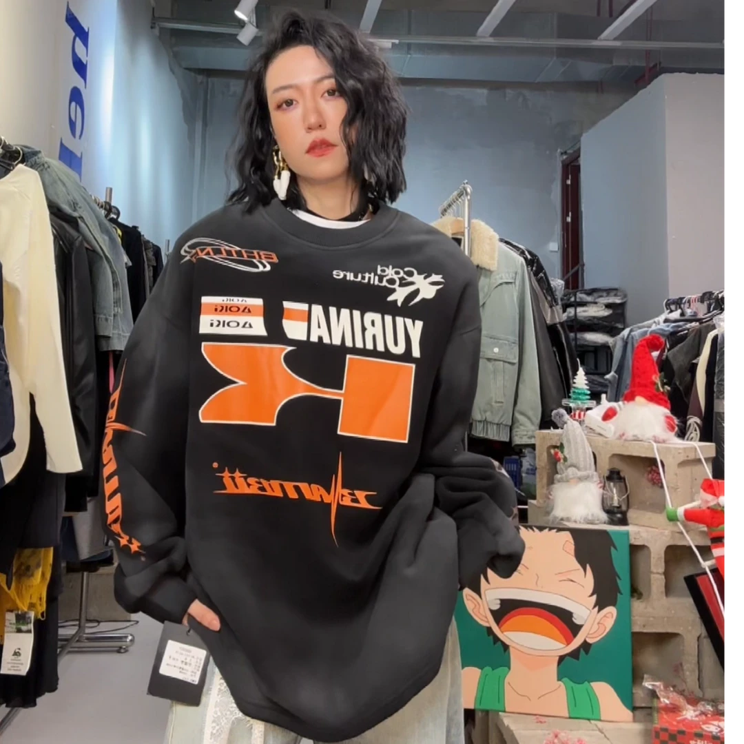 福利 十三行 BOCOSY 扎染做旧加绒卫衣黑色