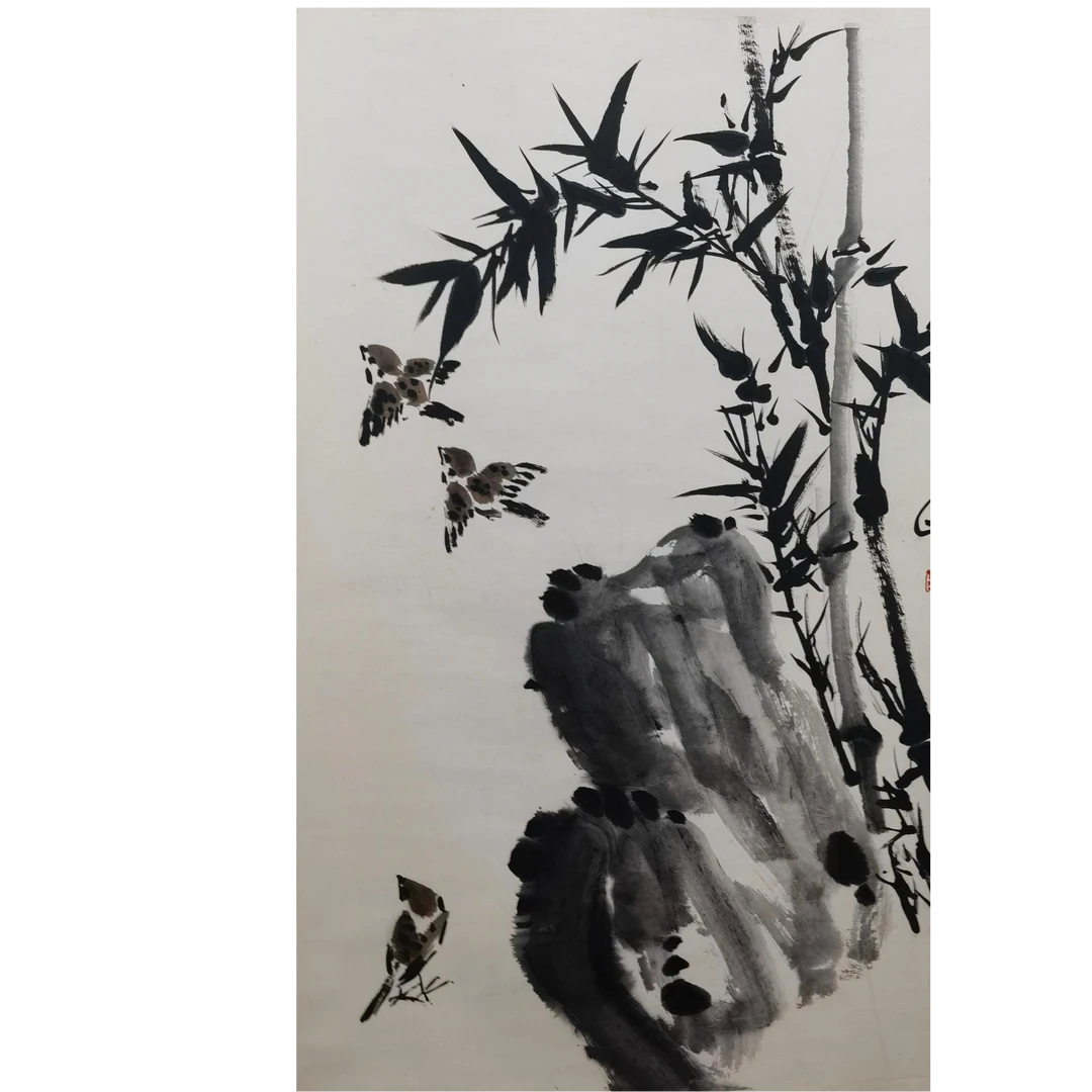 LOT.003 孙老《竹雀》82*50cm 纸本水墨立轴