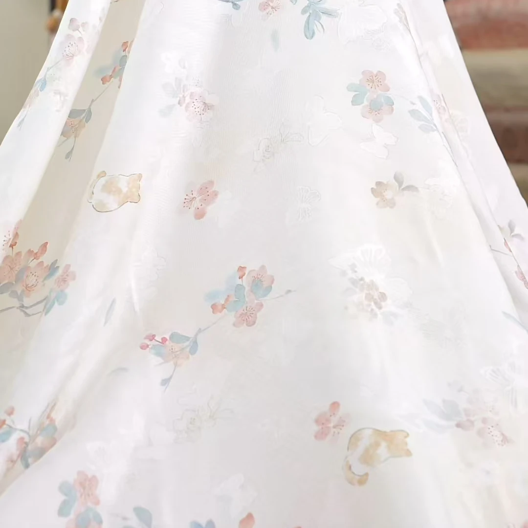 花间猫影    花罗桑蚕丝面料-（定制商品）