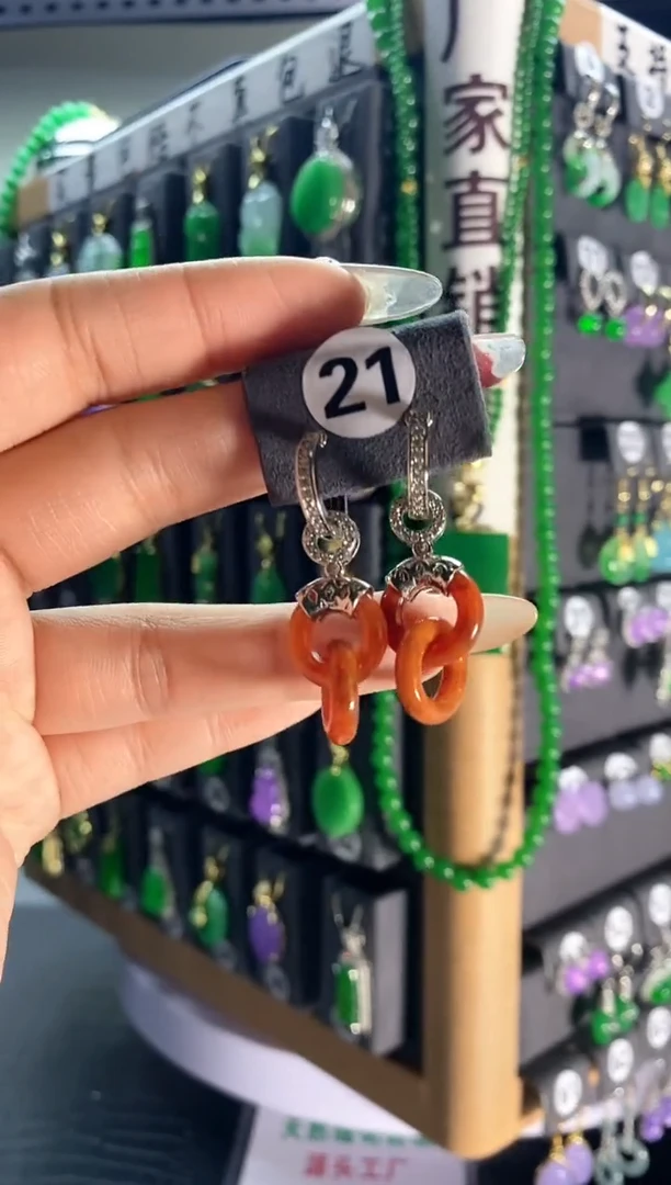 【闪购商品】翡翠耳饰银S925镶嵌21..