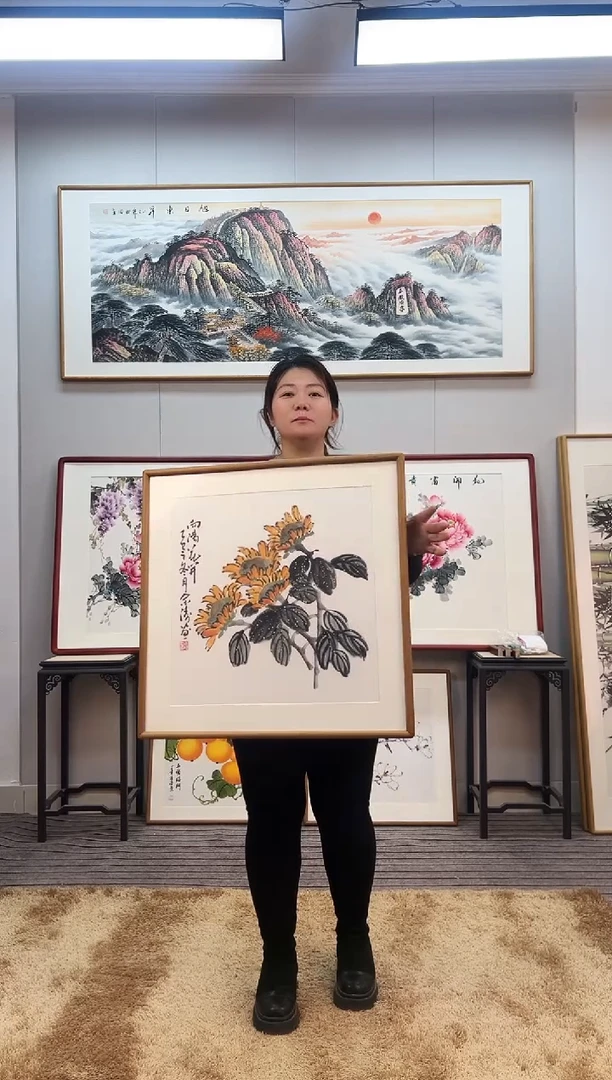 国画手绘向日葵62*62尺寸