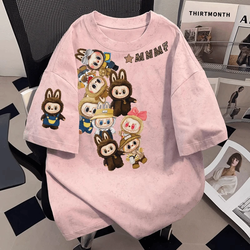 【思晨家】夏季国潮卡通印花棉质女童扎染短袖t恤休闲百搭潮流上衣