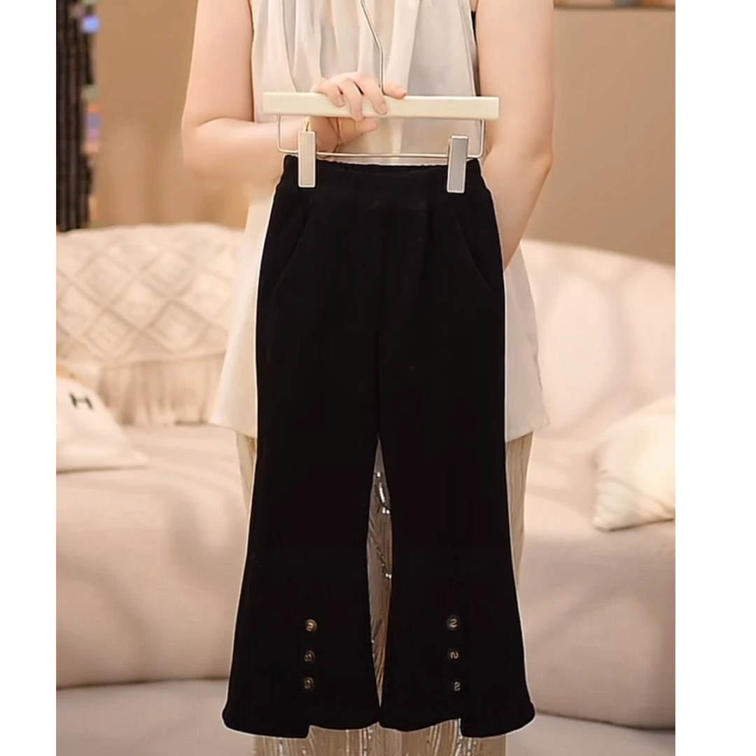 女童喇叭裤一体绒裤子2024秋冬新款儿童微喇棉裤女宝加绒加厚冬季