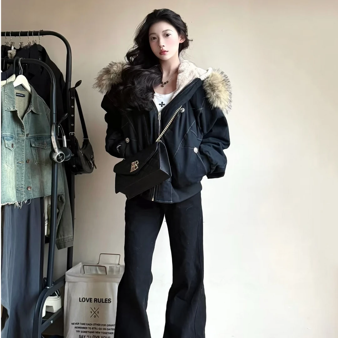 座山雕棉衣棉服女款2025新款冬季派克服小个子棉袄加绒加厚外套潮