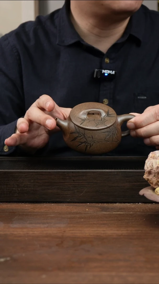 茶杯紫砂N***y还原烧宽口石瓢    刻绘竹子   200CC