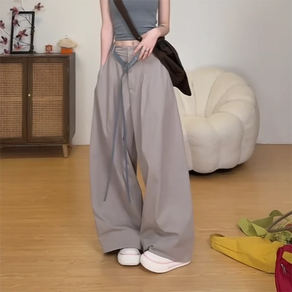慵懒风高腰宽松显瘦阔腿垂感休闲裤女2025夏季新款长裤子