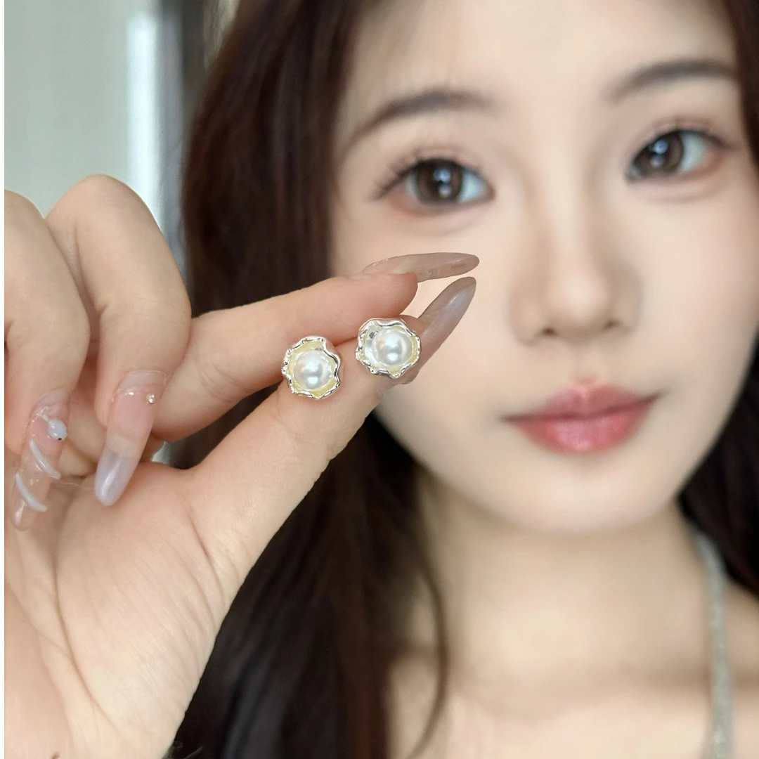 合金仿珍珠耳饰 不规则珠珠耳钉小众设计感耳环个性独特耳饰女