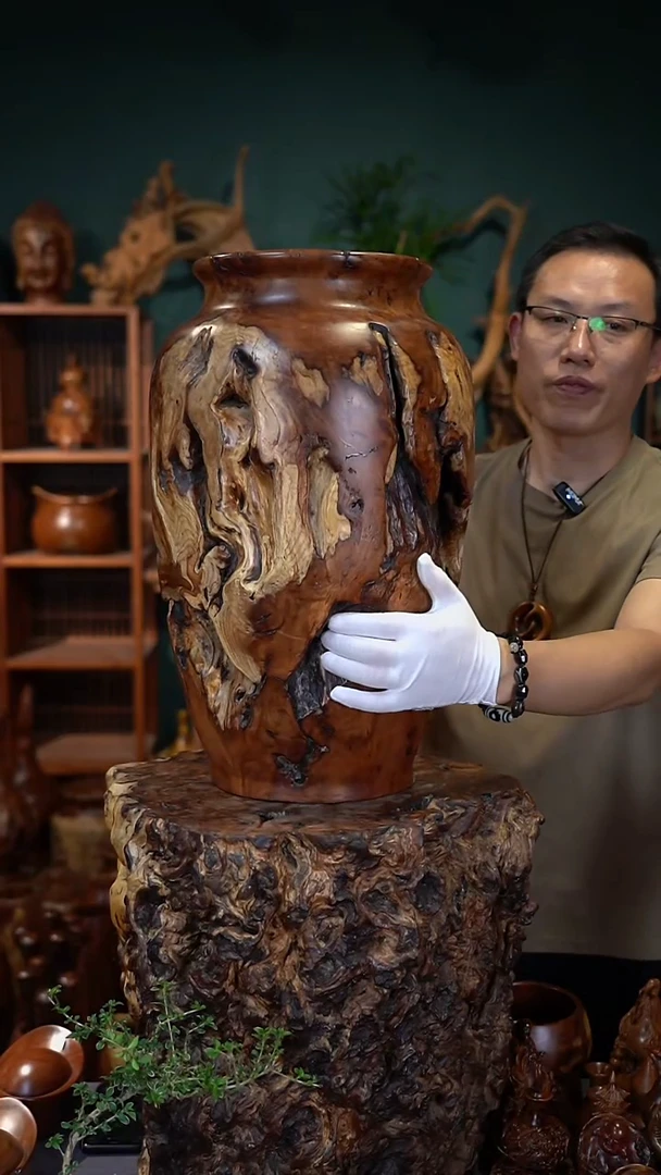 枣木雷击枣木画缸