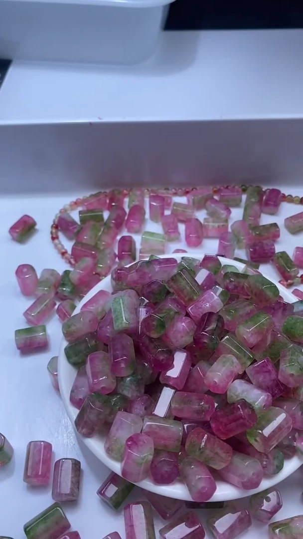 颈饰未镶嵌水晶W3018-西瓜碧玺六棱柱13*8mm*3颗