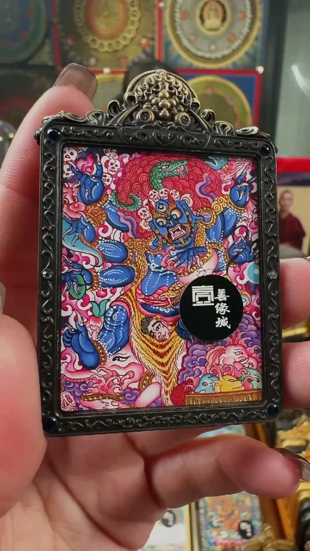 吊坠壹善缘城手绘唐卡黑六臂