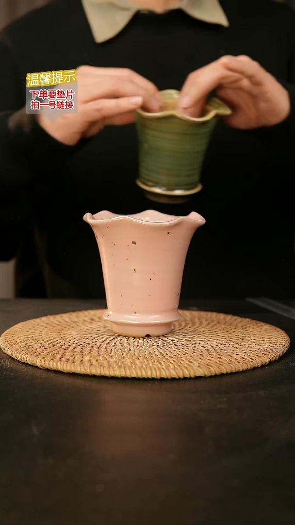 瓷片泥泥花盆 外口10高11