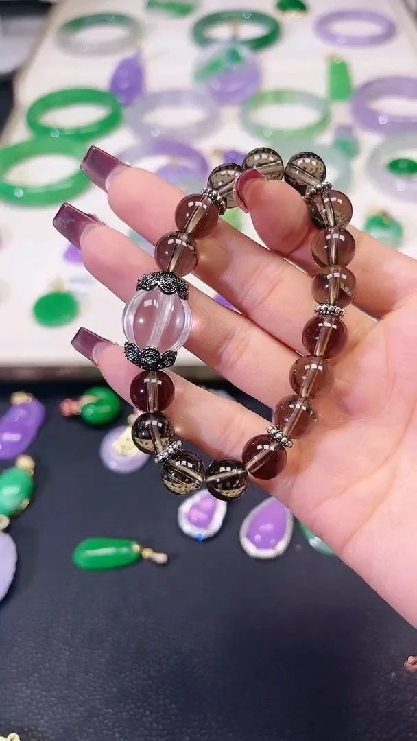 【闪购商品】翡翠颈饰14K金镶嵌茶色串