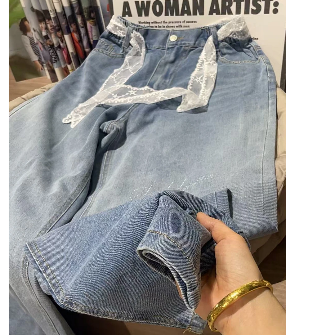 505951 韩版女新款夏款时尚儿童洋气百搭休闲夏季牛仔长裤