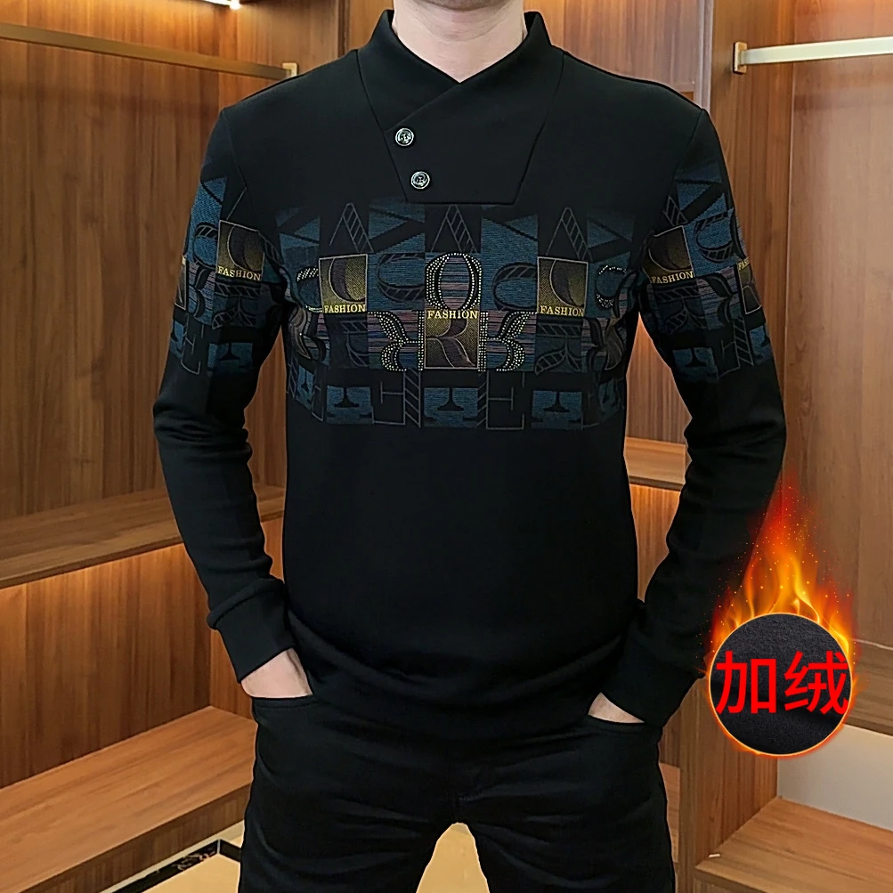 男士冬季加绒卫衣保暖套头款时尚休闲潮流修身帅气长袖打底男装