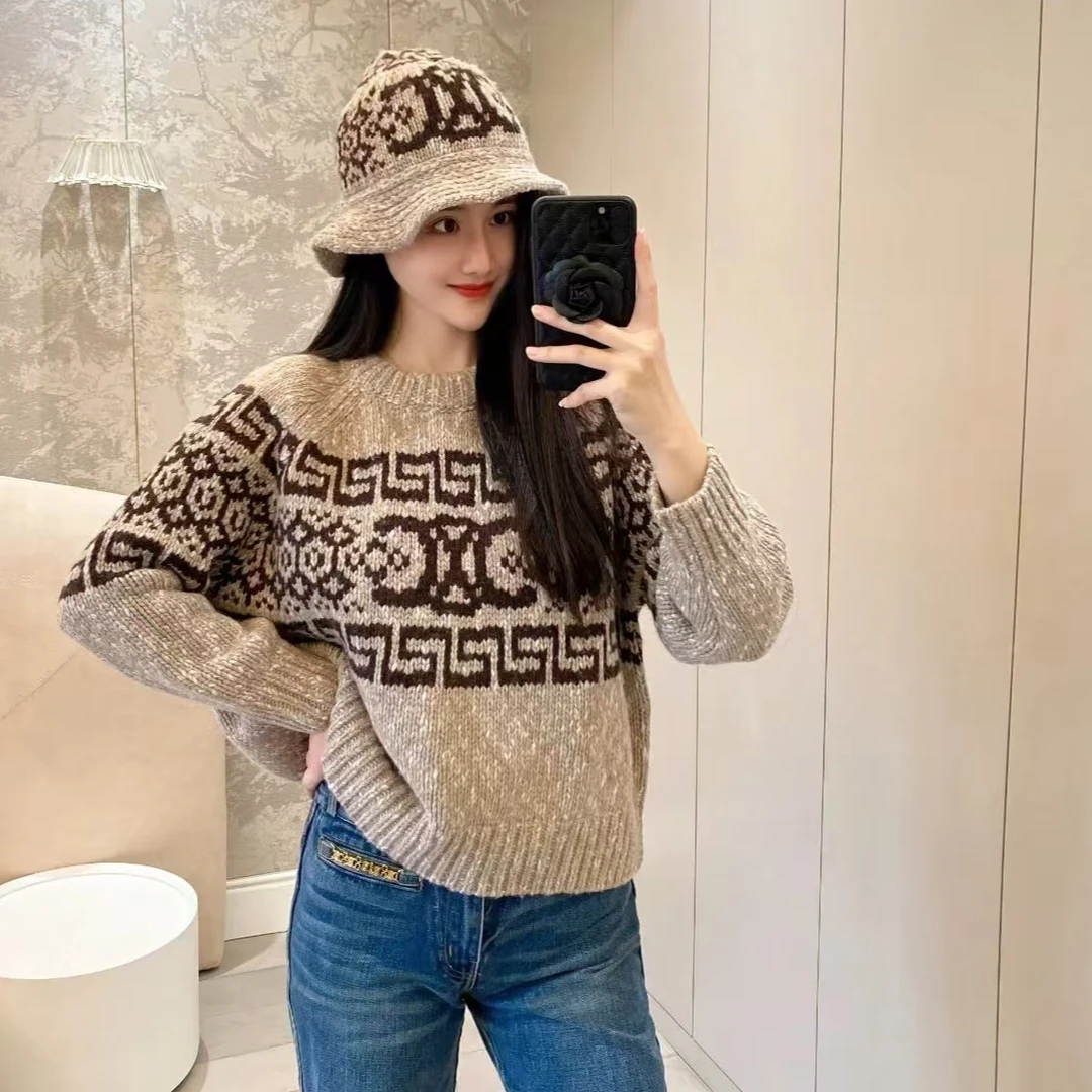 全新未使用 Celine/思琳 费尔岛提花宽松圆领长袖毛衣 /S