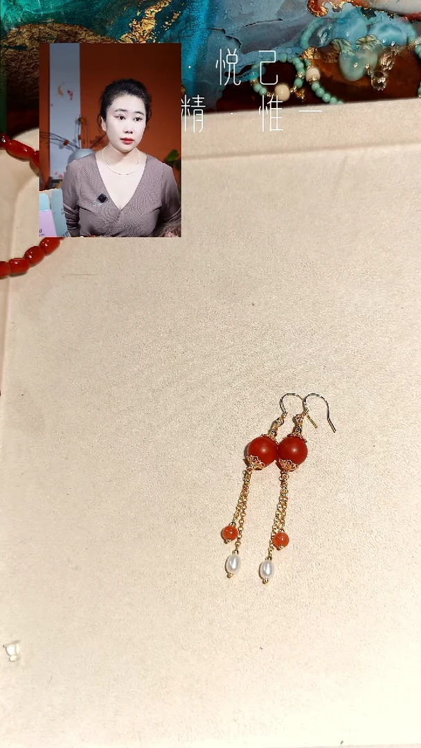 银S925镶嵌保山南红南红玛瑙耳环