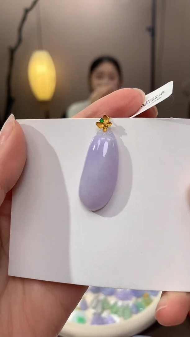 翡翠18K金镶嵌颈饰天然缅甸a货翡翠