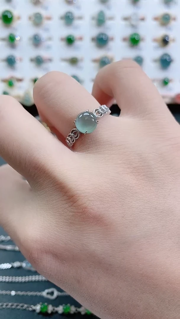 银S925镶嵌戒指翡翠天然翡翠