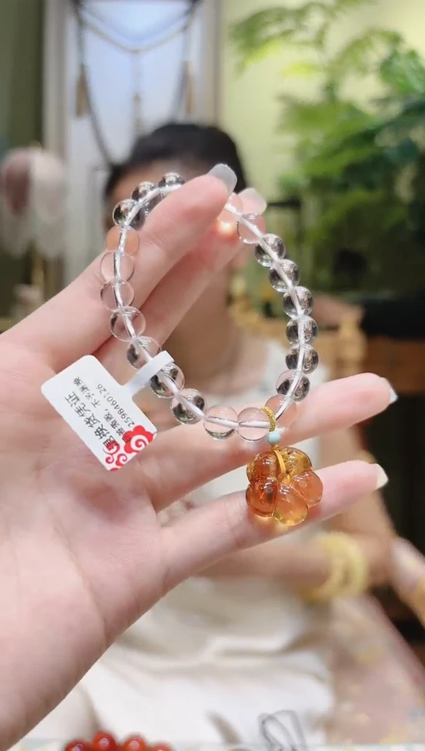 【闪购商品】琥珀裸石未镶嵌花珀花白水晶手串
