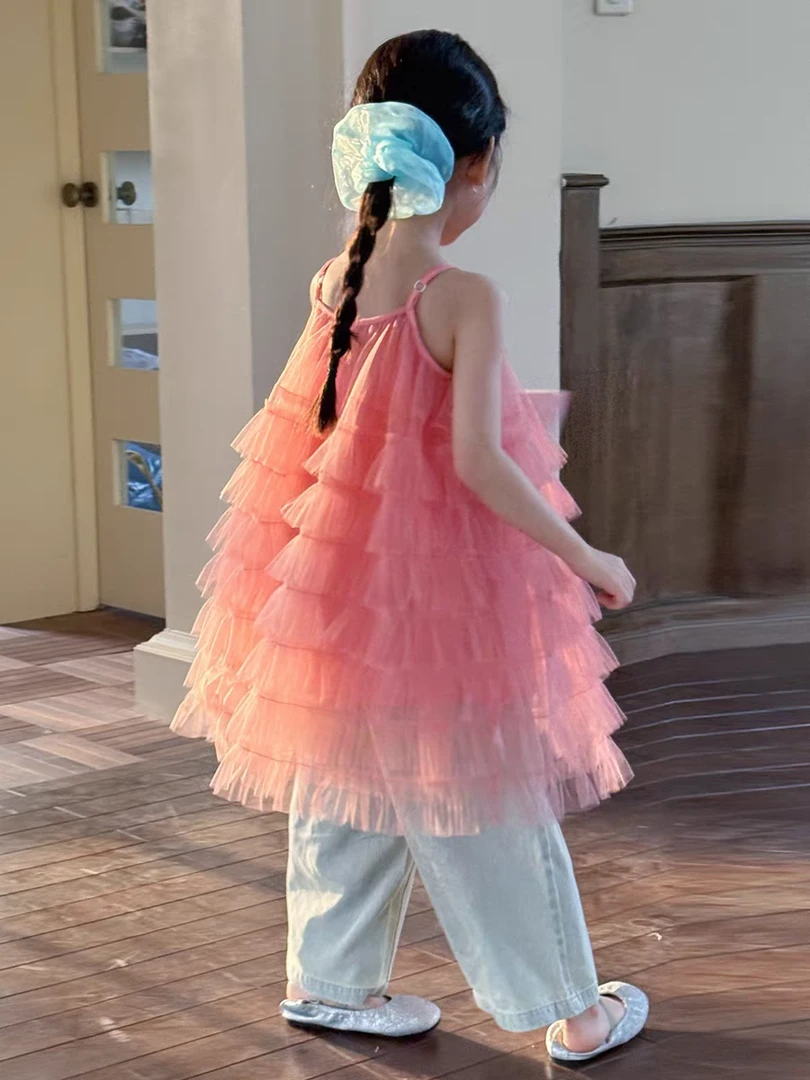 女童仙女蛋糕裙夏季儿童气质甜美层层网纱吊带裙小女孩礼服连衣裙