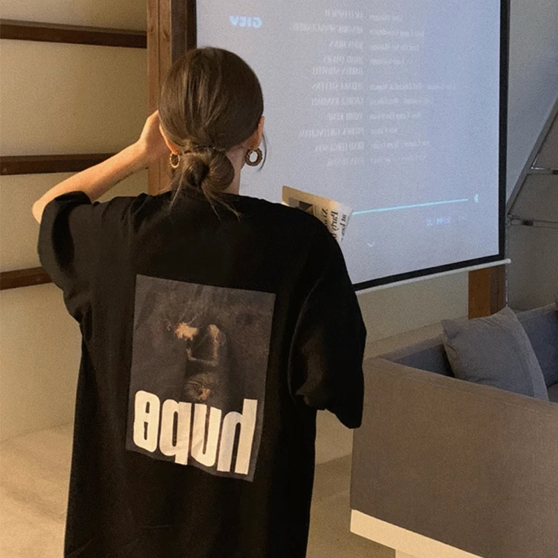 黑色短袖t恤女2025夏季新款美式宽松时尚大码潮流百搭中长款上衣