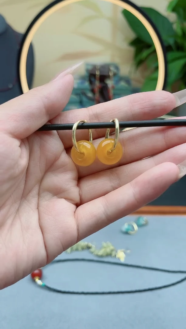 玛瑙/玉髓耳饰银S925镶嵌00黄色耳扣