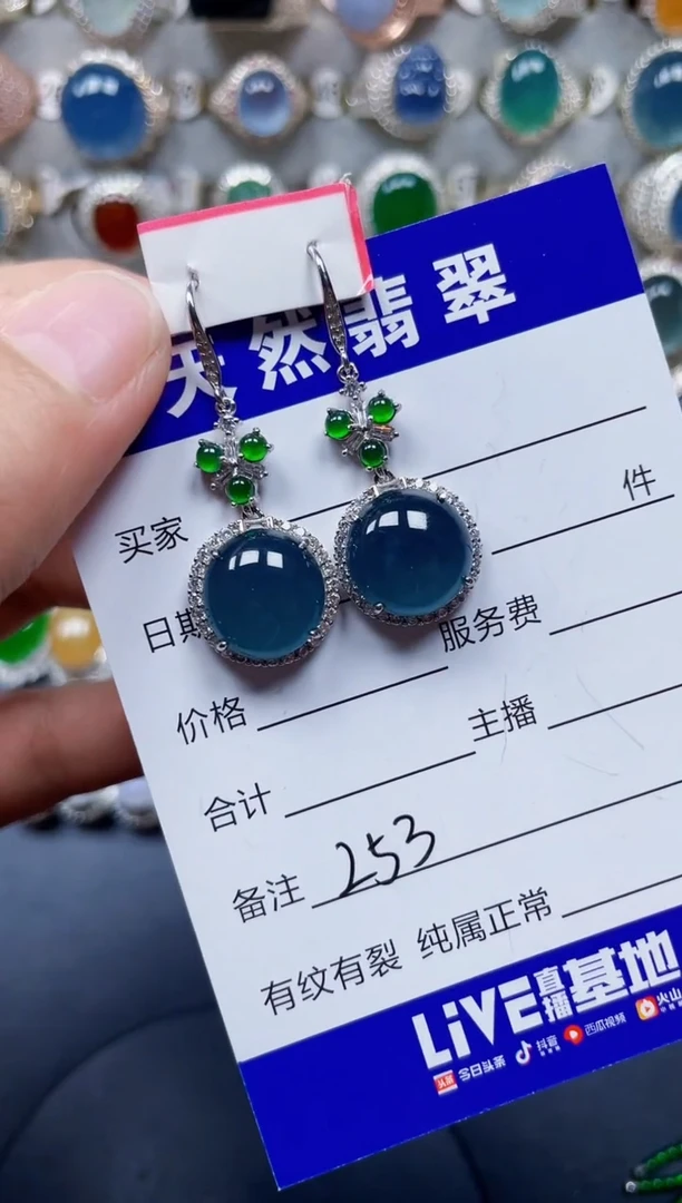 银S925镶嵌翡翠耳饰253