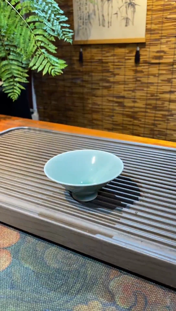【山隐青瓷】龙窑柴烧杯子 斗笠杯 粉青釉 40CC