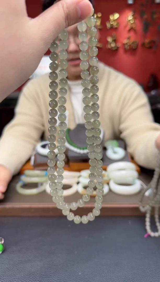 【闪购商品】和田玉颈饰未镶嵌烟紫带翠108颗多圈卡8