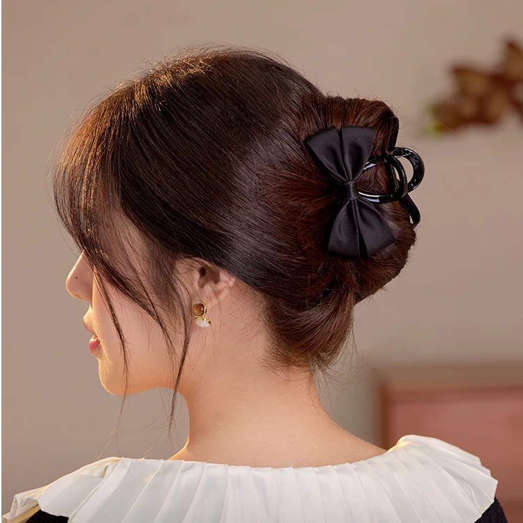 黑色蝴蝶结抓夹女后脑勺高级感2026新款盘发鲨鱼夹发量少半扎发夹
