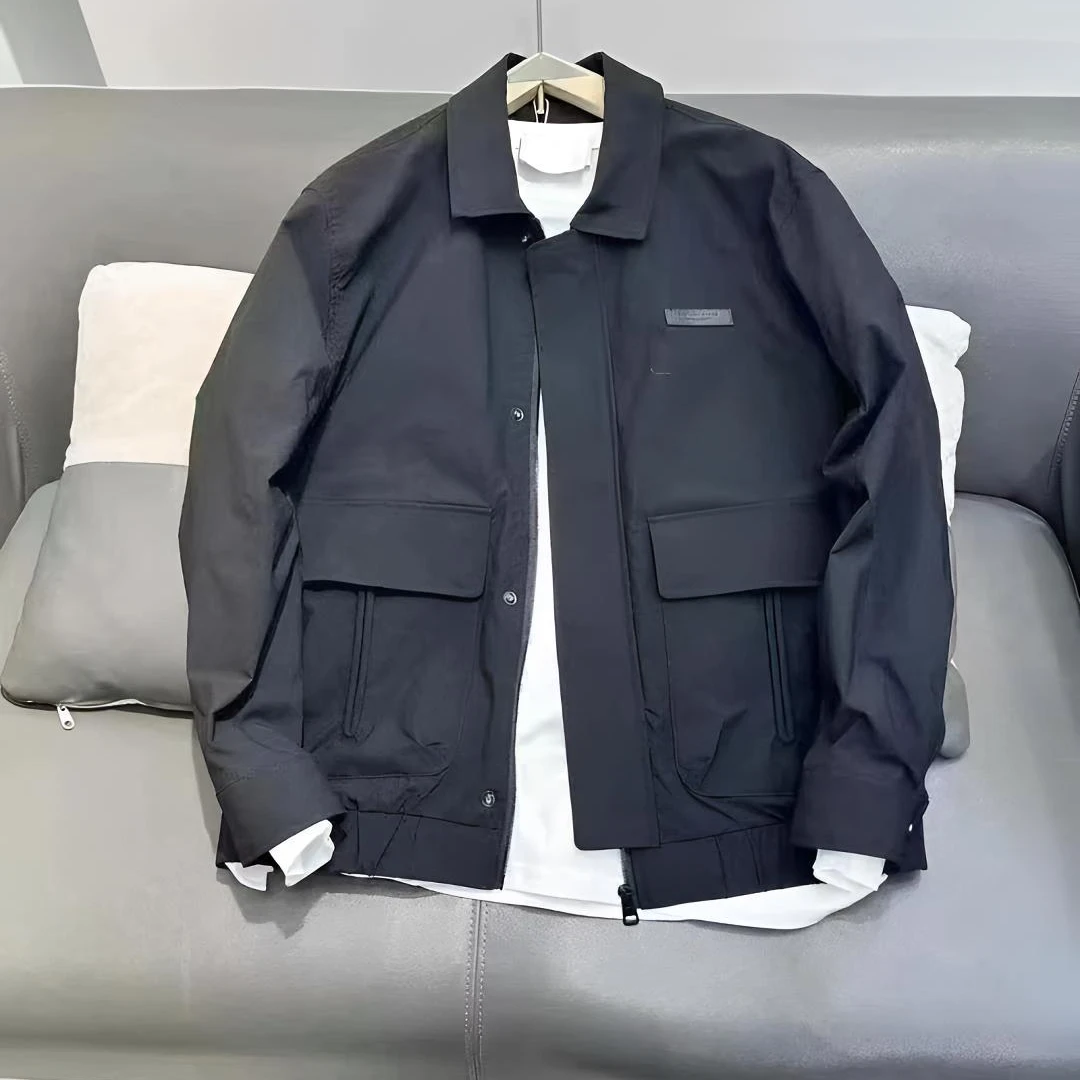 翻领纯色简约外套男士春秋2025新款微宽松休闲潮流百搭上衣夹克潮