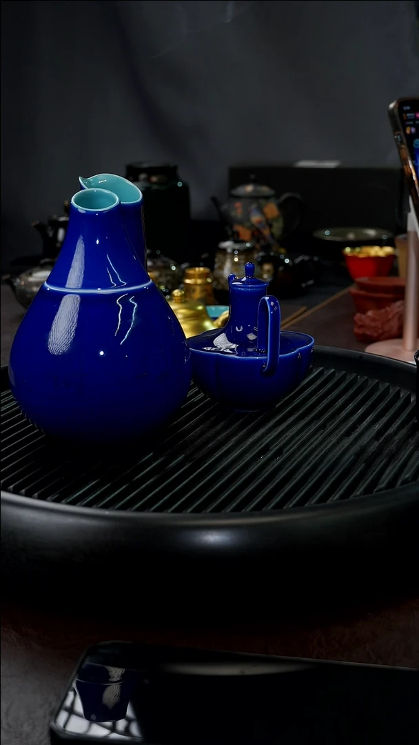 【闪购商品】杯【宜景窑温酒器系列】蓝宝王子3件套