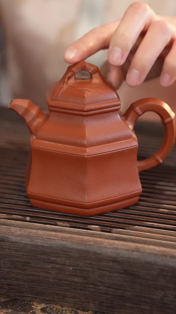 茶壶紫砂竹鼎 大红袍 筋纹器 300cc