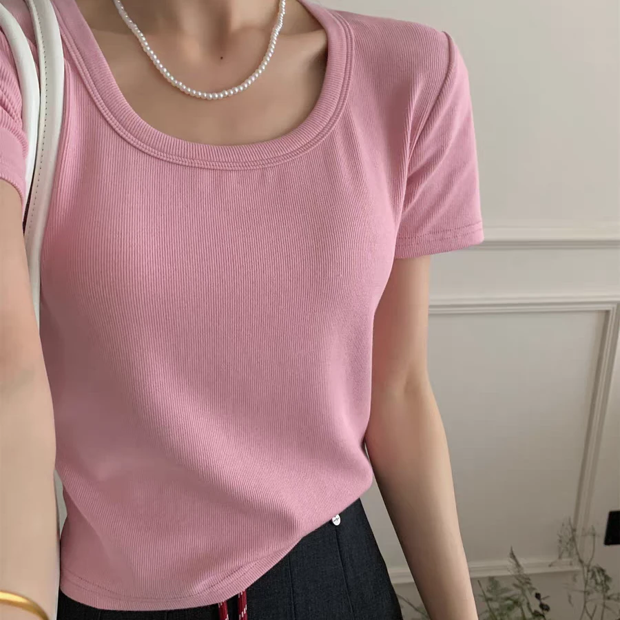 大码短袖T恤纯色常规宽松薄款吸汗健身短款紧身型圆领#3907