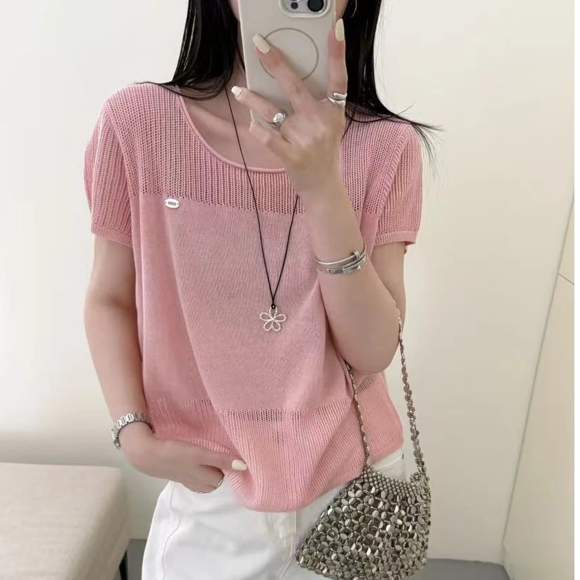 【思思精选】夏季新款设计高级感圆领镂空时尚减龄针织衫A062#