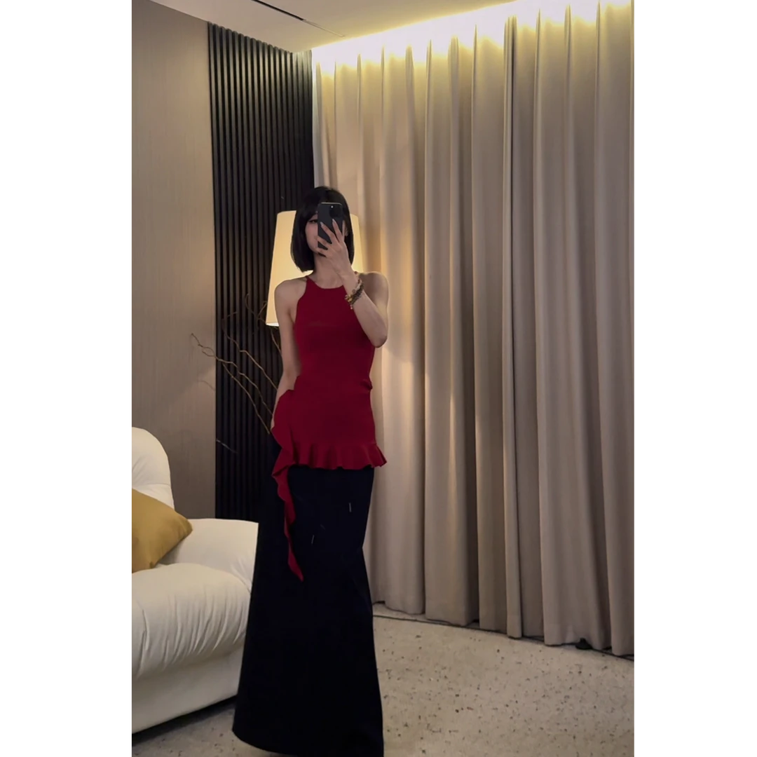 【ZZ严选】72213法式流苏边修身吊带背心女气质上衣